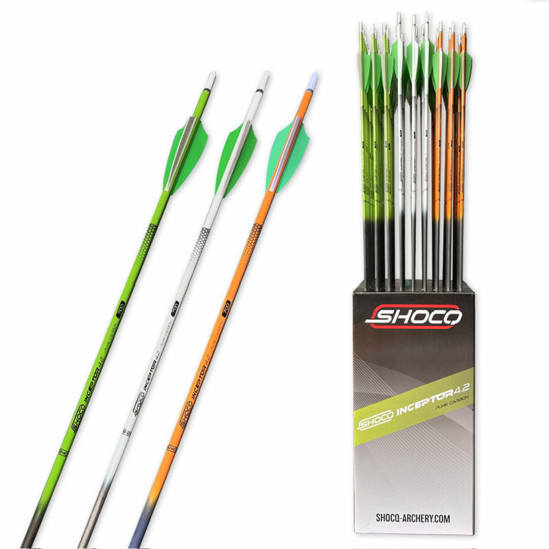 Shocq Inceptor 4,2mm med shield vanes - 6pk-Piler-BueBua - Din bueforhandler!